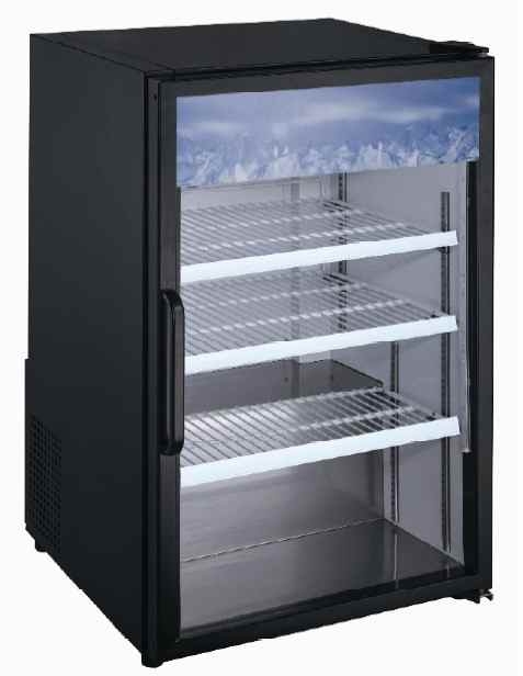 A black and silver refrigerator with the door open.