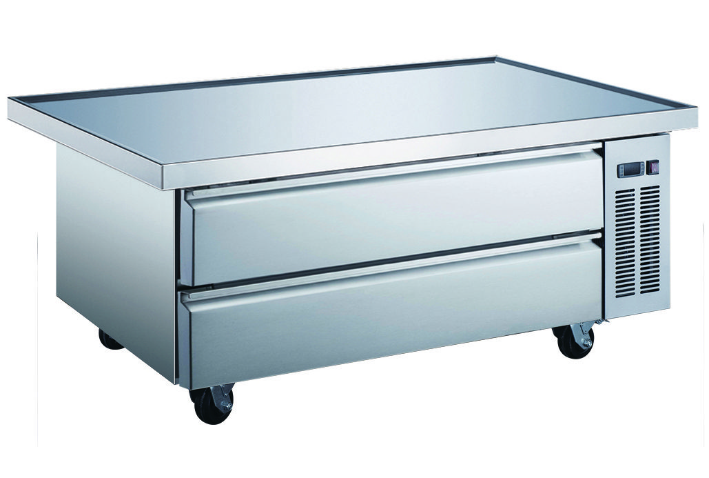 A stainless steel drawer unit on wheels.