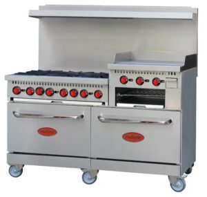 A double oven with two ovens and a grill.