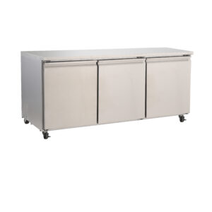 Commercial stainless steel undercounter refrigerator.