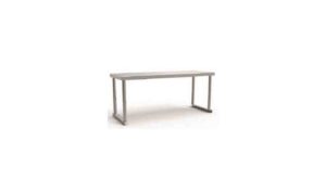 Simple rectangular metal table on white background.