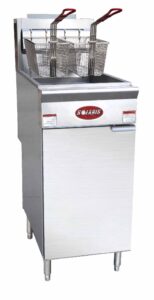 Commercial deep fryer with two baskets.